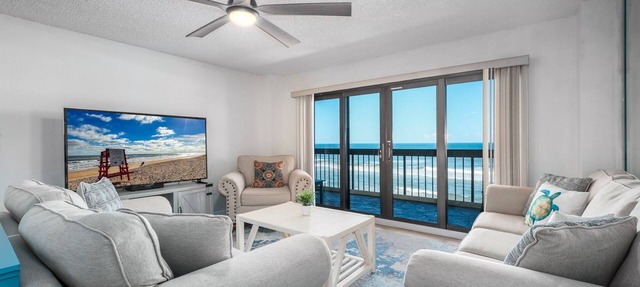 Direct oceanfront corner with private balcony, heated beachfront pool and garage parking in Ormond Beach